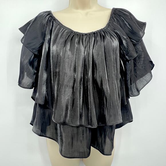 Y2K NWT Whimsygoth Goth Dark Fairy Witch Witchcore Flutter Sleeve Ruffle Top M - Picture 2 of 7